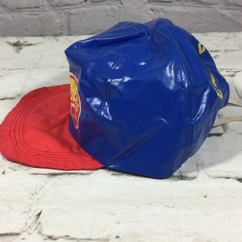 Vintage Hot Wheels Kids Crew Chief Hat Blue Red Vinyl Nylon Rare Mattel Flaw
